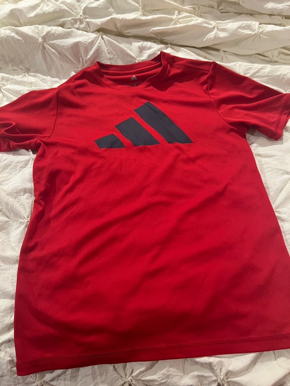 adidas Red Short-Sleeve Athletic Tee with Black Logo boys med